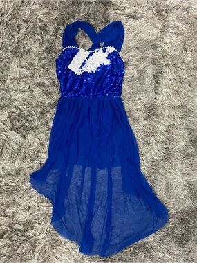ODASDO Royal Blue Sequined with Sheer Accent Dance Costume.